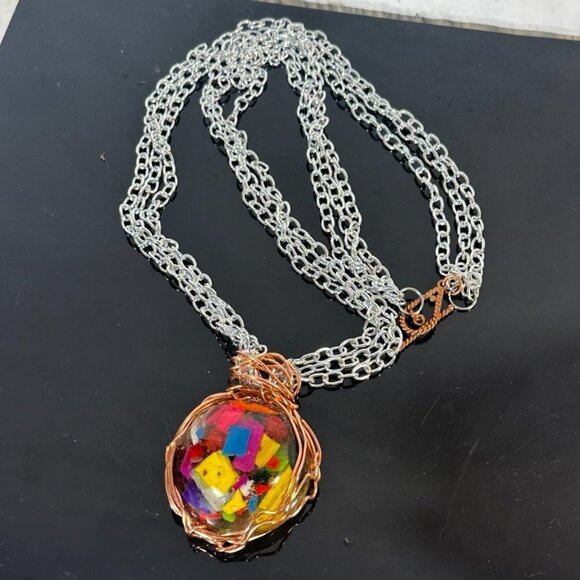 Avant Garde Necklace Handmade Silver Chain Resin Colorful Funky African Runway - Picture 3 of 7